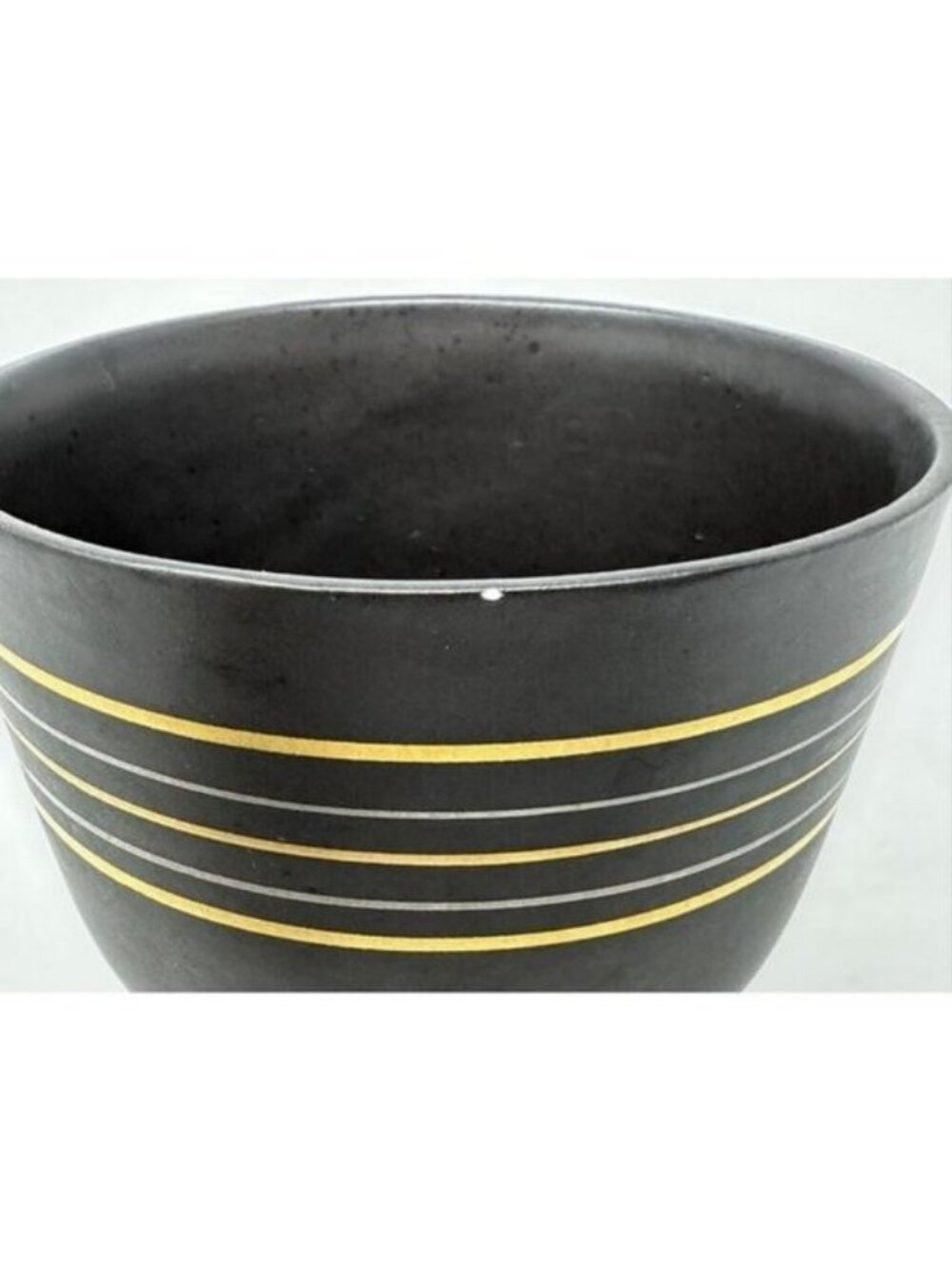 Vtg VEE JACKSON CALIFORNIA 10" URN w/ FINIAL LID Black/Brown Gold Silver Lines - Picture 13 of 13